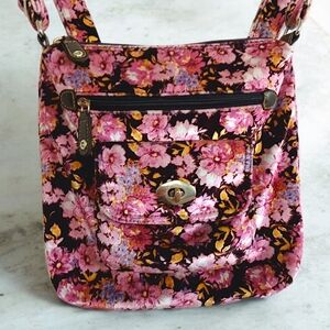 Velvet Pink Floral Crossbody Bag Cute Girly Purse Barbiecore Long Soft Colorful